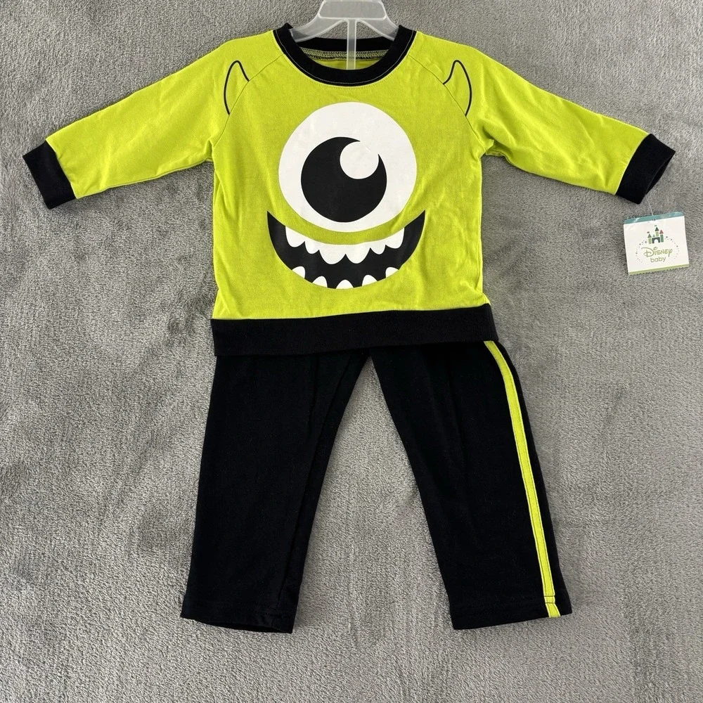 Disney Baby Mike Wazowski Long Sleeve Top Pants 12M Monsters IncLime Green Black